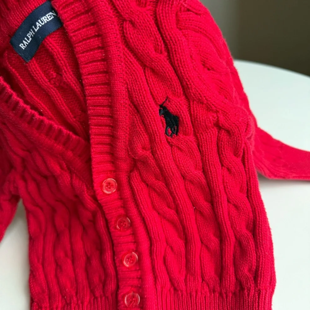 Ralph Lauren Baby Cable Knit Cardigan Sweater Red 18-24 Months 100% Cotton